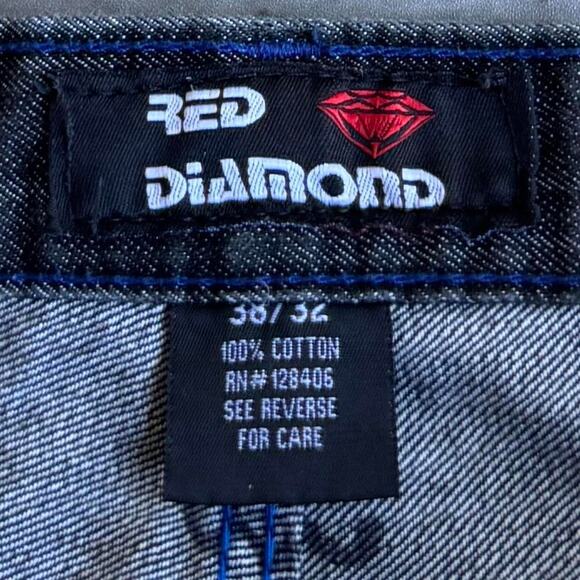 Vintage Y2K Red Diamond Embroidered Baggy Grunge Opium Denim Jeans - Picture 4 of 4